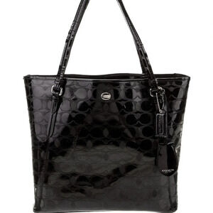 Coach logo monogram patient leather tote handbag